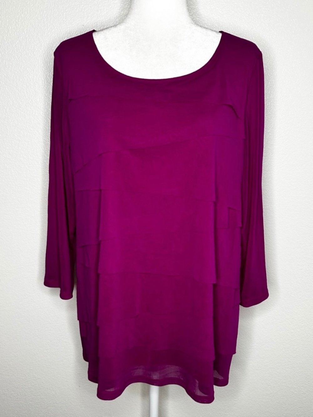 Alfani Womens Magenta Tiered Mesh Long Sleeve Stretch Top Blouse Plus Size 2X